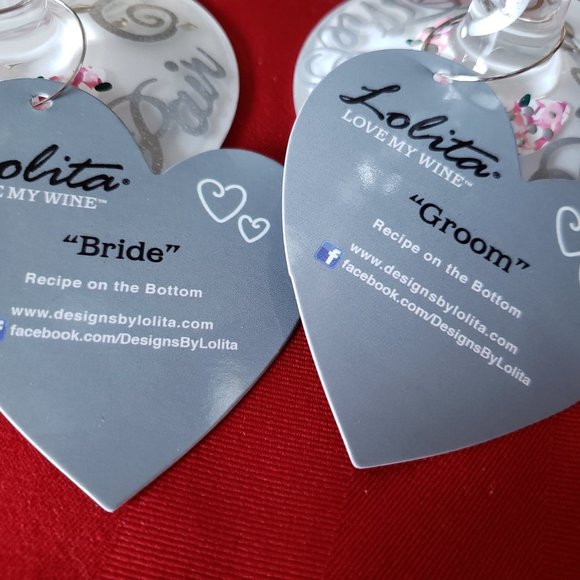 LOLITA "Love my Wine" Wedding Bride&Groom Wine glasses set - Picture 14 of 14